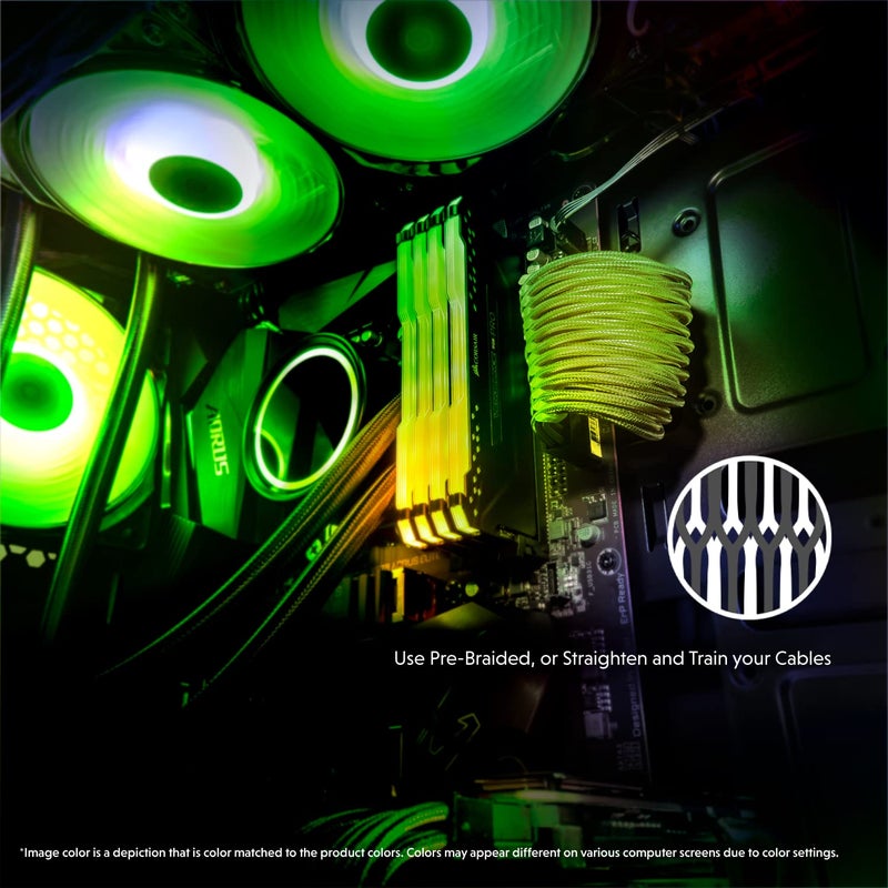LINKUP - AVA 30cm PSU Cable Extension Sleeved Custom Mod GPU PC Braided w/Comb Kit | 1 x 24 P (20+4) | 2 x 8 P (4+4) CPU | 2 x 8 P (6+2) GPU Set | 300mm - Green - Image 3